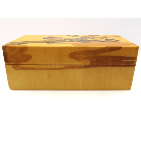 Vintage Chinese Lacquered Wood Box\ Ducks Trinket Jewelry Storage Rustic Japandi - Picture 7 of 14